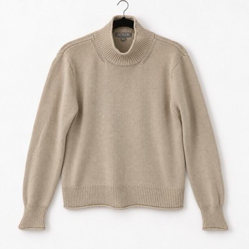 J Crew New Heritage Roll Neck Cotton Sweater Large Beige Coastal Preppy